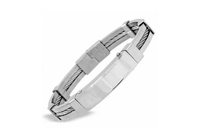 Peoples Jewellers Men's Grey Stainless Steel Cable Cuff Bracelet, $99