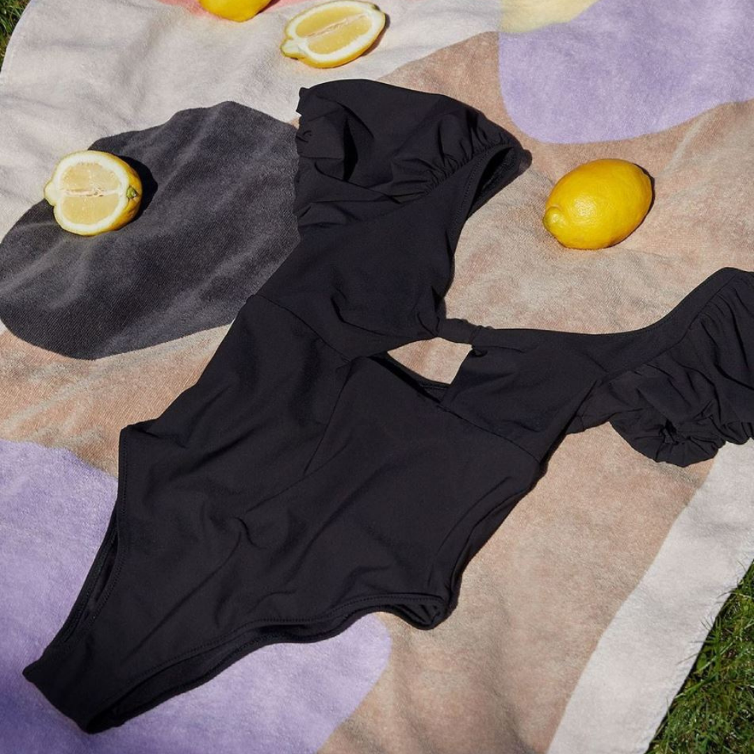 Black H&M One-Piece Swimsuit with Puffed Sleeves