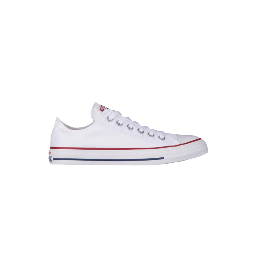 White converse with red and blue lines from Foot Locker
