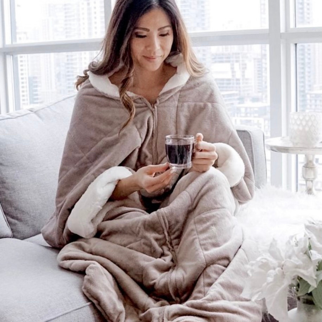 3-in-1 cozy wrap throw blanket in neutral from Linen Chest