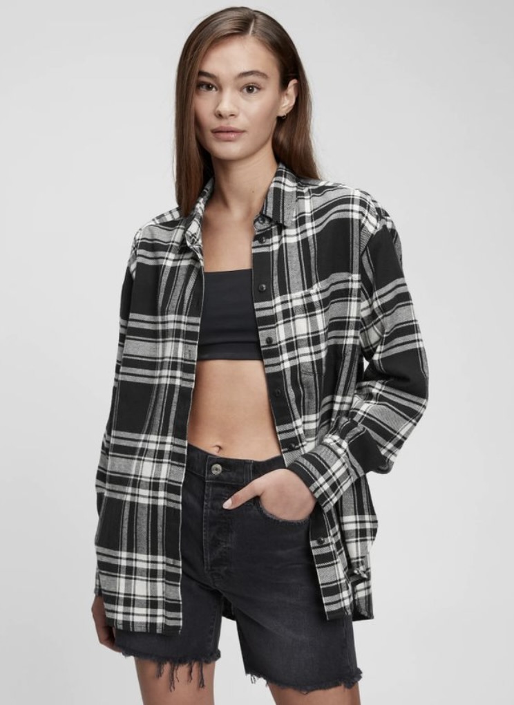 Grey and white oversized flannel shirt from the GAP