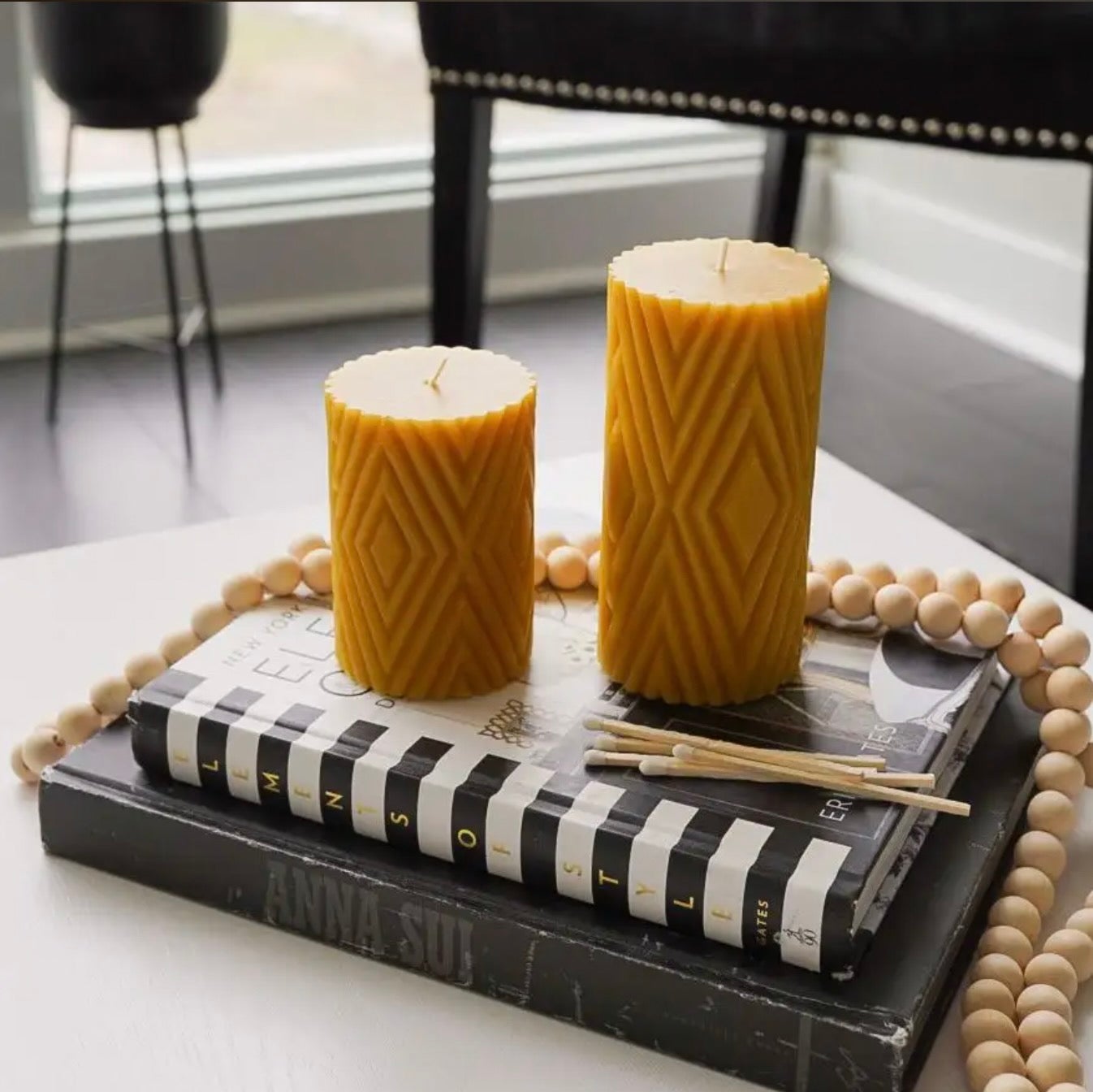 Mustard yellow candle from Linen Chest