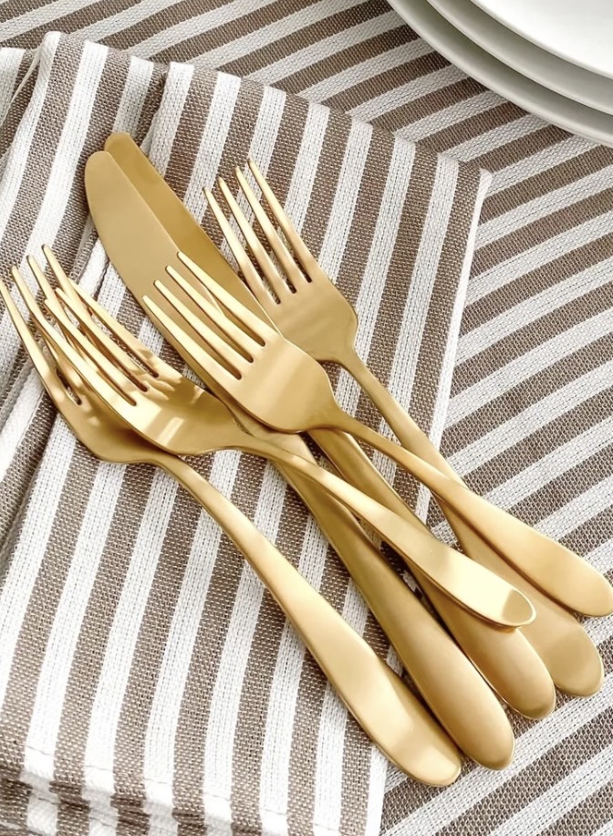 Gold plated flatware from Linen Chest