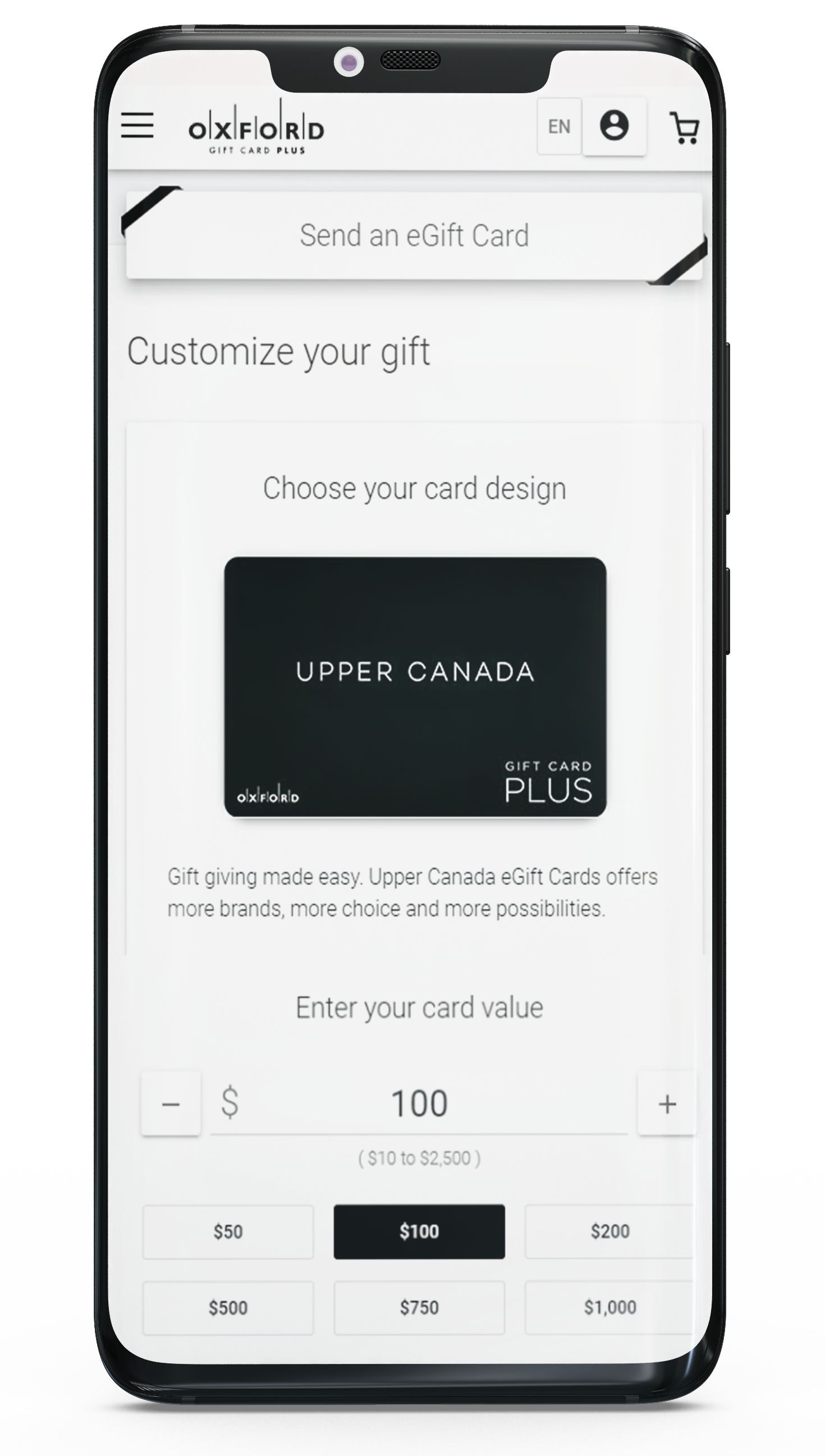 Screenshot of an Upper Canada gift card on a phone