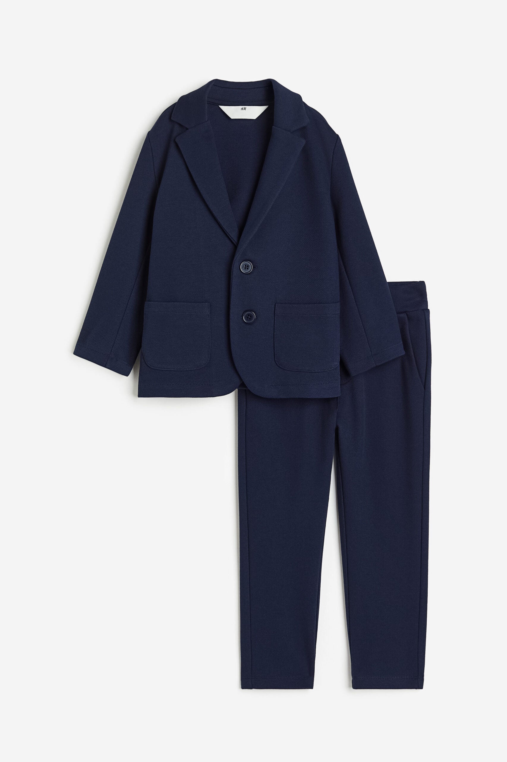 Navy blue suit.