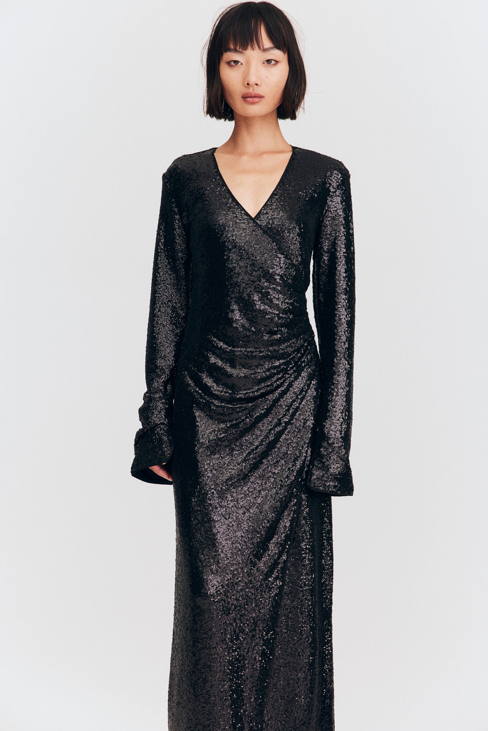 Long sleeve glitter gown for women