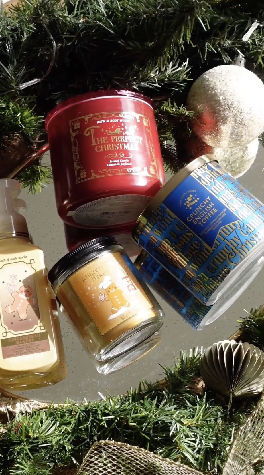 Holiday candles from Bath & Body Works.