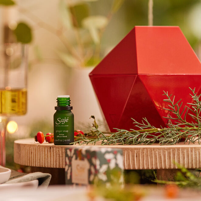Holiday essential oils diffuser from Saje Natural Wellness.