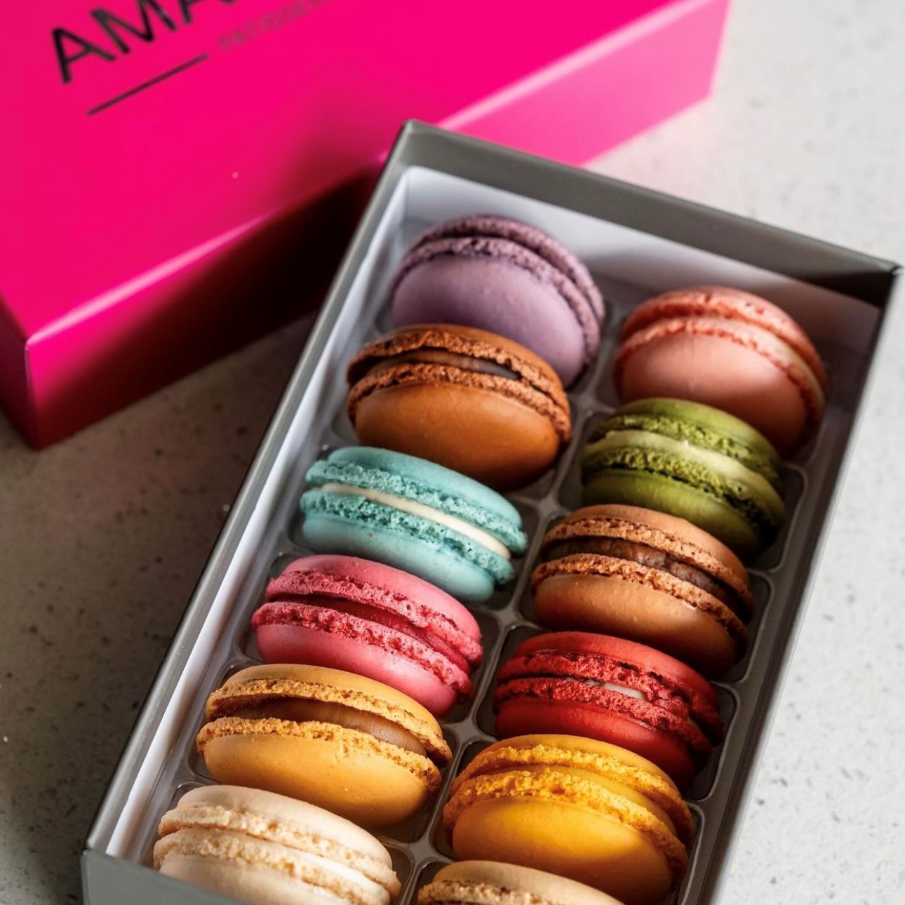 Variety of macarons from Amadeus Patisserie