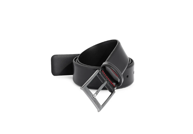 HUGO Men's Logo black Leather Belt