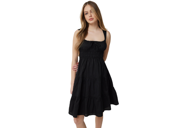 Ardene Poplin Tiered Midi Dress black