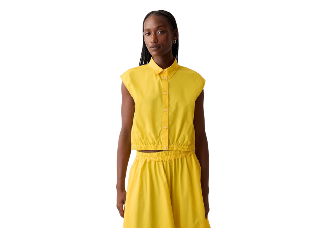 Gap Cropped Poplin Shirt yellow