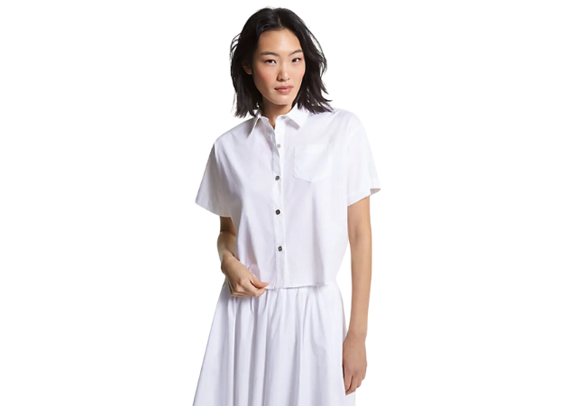 Michael Kors Stretch Organic Cotton Poplin Cropped Shirt white