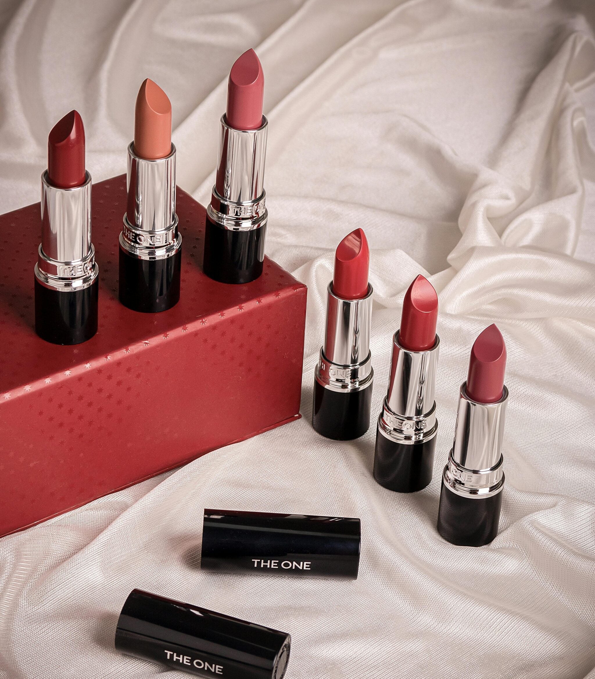 Set of six red and pink lipsticks