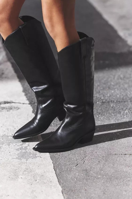 Black leather boots