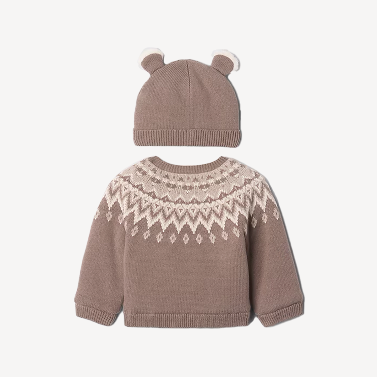 Brown knit sweater and hat set for children