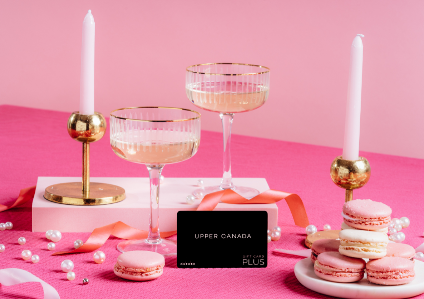 upper canada mall gift card on valentine's day themed background